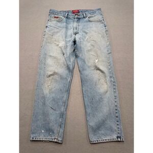 Chaps Denim Jeans Men's‎ 34x29 Blue Light Wash Straight Leg Relaxed Distressed
